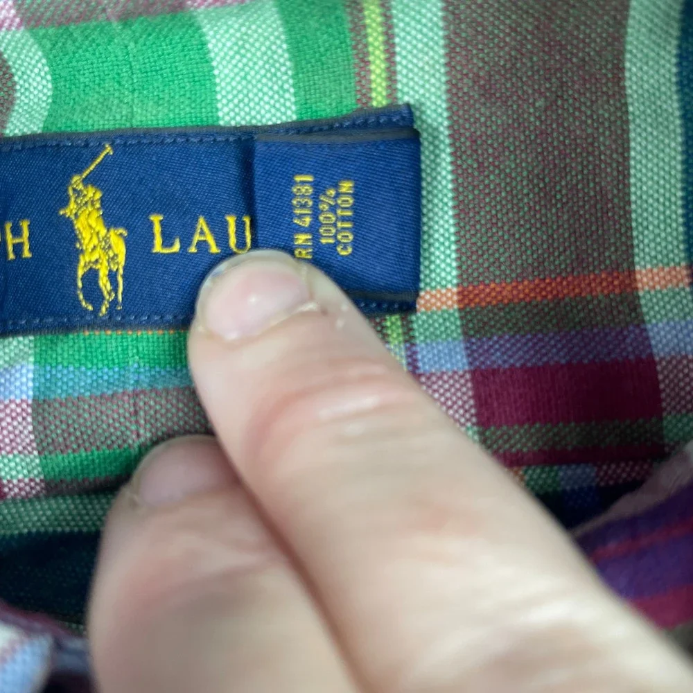 Polo Ralph Lauren Shirt Mens L Green Plaid Long Sleeve Classic Fit Color Pony